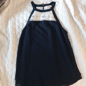 Navy Halter Tank Top with Lace detailing